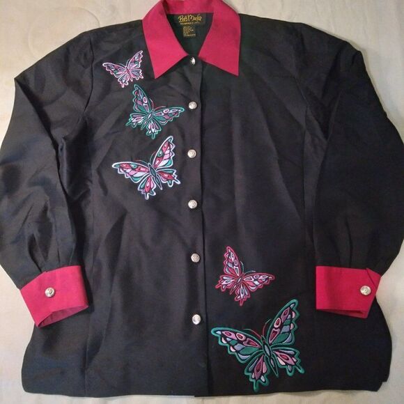 VTG Bob Mackie Embroidered Butterflies Silk Shirt - Picture 1 of 8